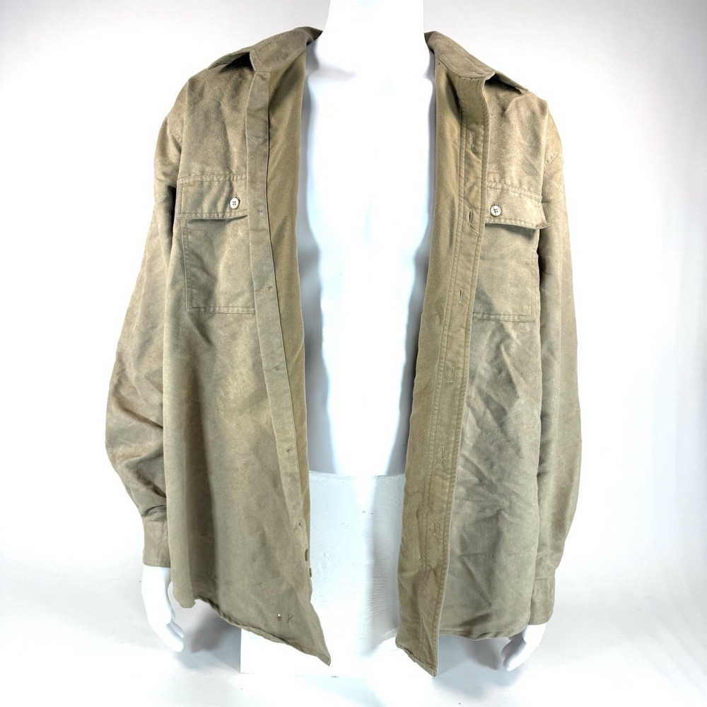 Vintage Knightsbridge 90s Faux Suede Button Up Shirt Men Beige XL Retro Hipster - Picture 5 of 13